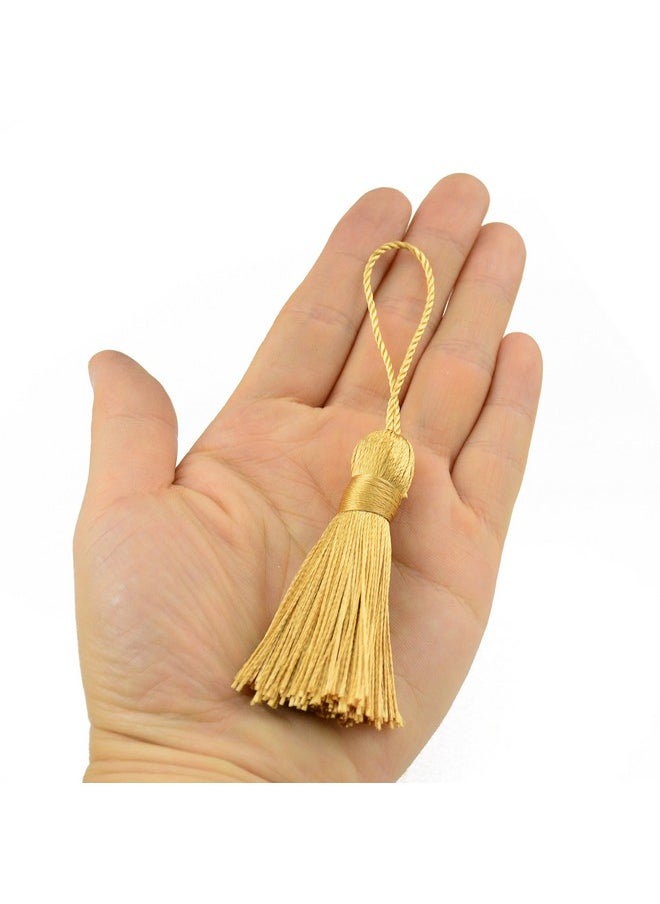 Makhry - 20Pcs 4.3 Inch Handmade Silky Floss Mini Tiny Craft Tassels With 2 Inch Cord Loop And Small Chinese Knot For Earrings Souvenir Bookmarks Diy Craft Accessory Tags (47Champagne) - Image 1