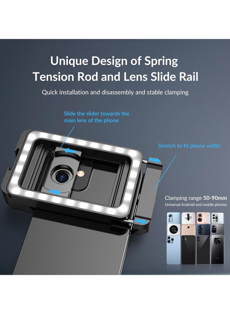 17mm+37mm Thread Lens Adapter with LED Fill Light, One-Piece Lens Phone Adapter for Android/iPhone, Lens Attachments for Macro/Wide Angle/Fisheye/Flow/Radial/Star Filter/Kaleidoscope Lens - Image 5