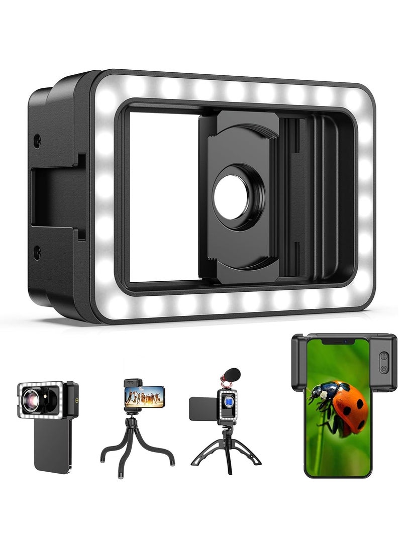 17mm+37mm Thread Lens Adapter with LED Fill Light, One-Piece Lens Phone Adapter for Android/iPhone, Lens Attachments for Macro/Wide Angle/Fisheye/Flow/Radial/Star Filter/Kaleidoscope Lens - Image 1