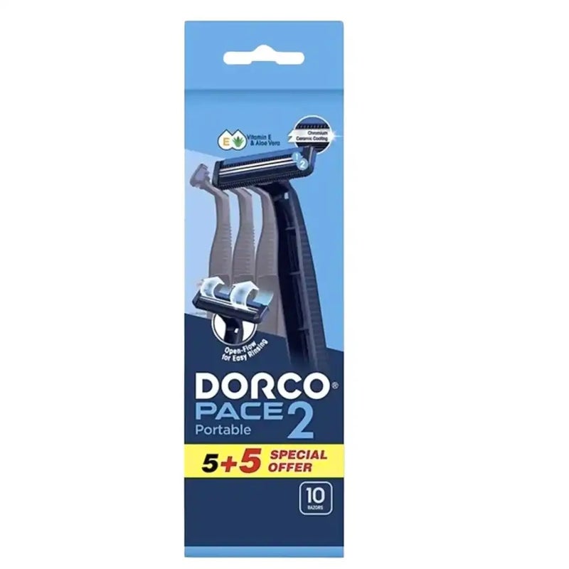 Dorco 2 Layer Blade Disposable Shaving Razor- Pack of 5 + 5 Pcs - Image 1
