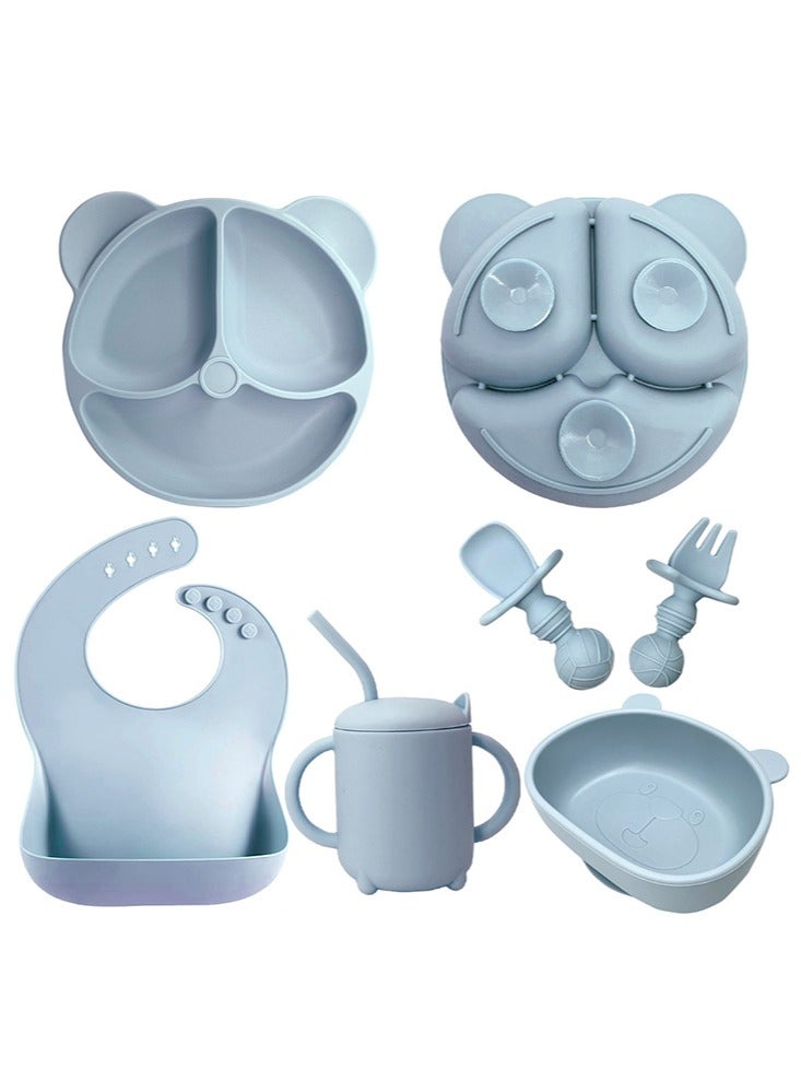 Perfii Complete 8-Pieces Silicone Baby Crockery Set, BPA Free Baby Tableware Set with Soft Silicone Bib and Utensils - Image 1