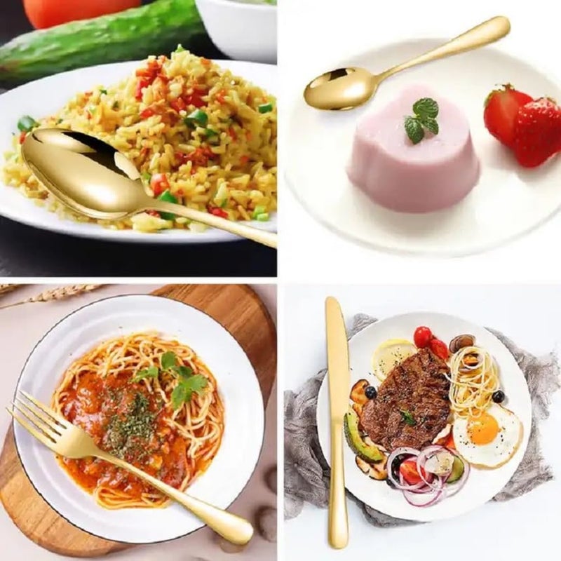 MOBDESK Set of 15 Premium Gold Daily Use Cutlery Stainless Steel Flatware SetServing Spoon Fork Knife Mirror Polished Tableware for Elegant Dining Table Decor Rust Resistant and Dishwasher Safe - Image 2