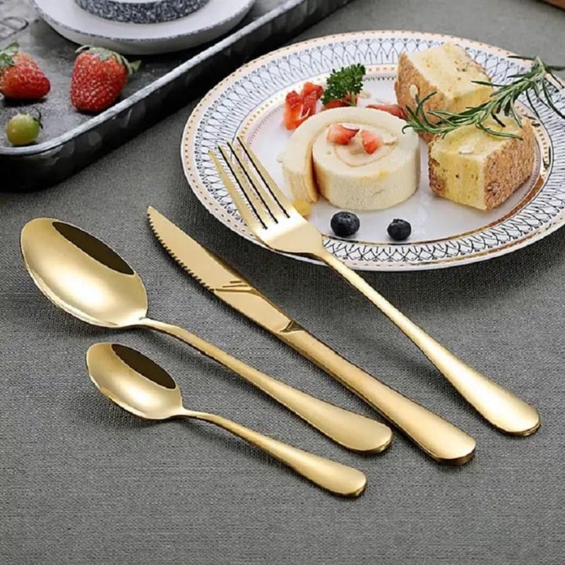 MOBDESK Set of 15 Premium Gold Daily Use Cutlery Stainless Steel Flatware SetServing Spoon Fork Knife Mirror Polished Tableware for Elegant Dining Table Decor Rust Resistant and Dishwasher Safe - Image 3