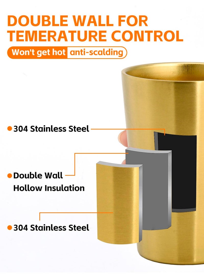 Excefore Set of 2 Stainless Steel Insulated Cups, 12 oz Double Wall Vacuum Small Metal Cups, Reusable & Unbreakable for Indoor/Outdoor Use - Perfect for Parties, Office and Camping (Gold) - Image 3
