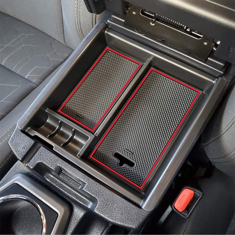 JKCOVER Center Console Accessory Organizer Compatible with Toyota Tacoma 2016 2017 2018 2019 2020 2021 2022 2023 ABS Material Armrest Box Insert Tray Red trim