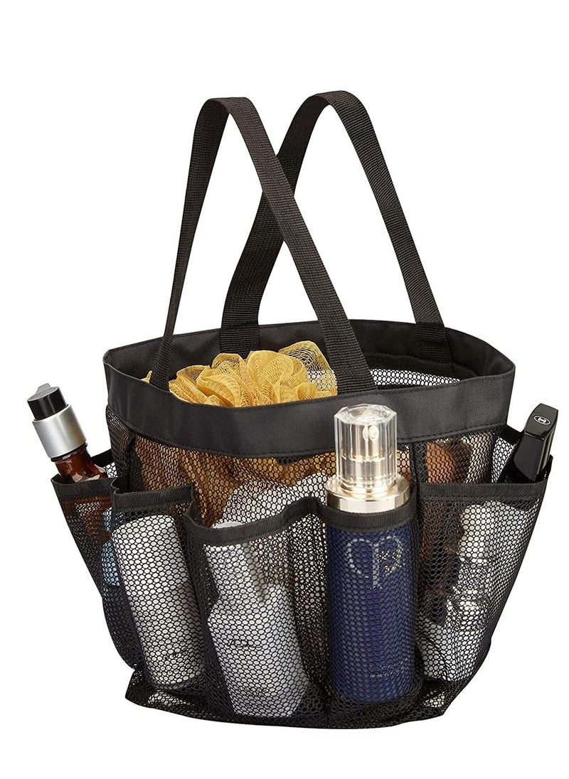 Y&D - Shower Bag Dorm Mesh Caddy Tote 8 Pockets, Hanging Portable Toiletry for Men and Women, College Essentials Quick Dry Bath Organizer Dorms, Gym, Camp (Black) - Image 1