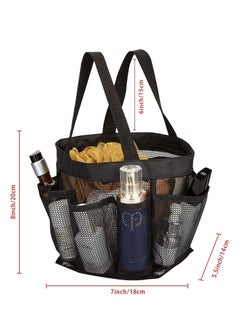 Y&D Shower Bag Dorm Mesh Caddy Tote 8 Pockets, Hanging Portable Toiletry for Men and Women, College Essentials Quick Dry Bath Organizer Dorms, Gym, Camp (Black)  - Image 3