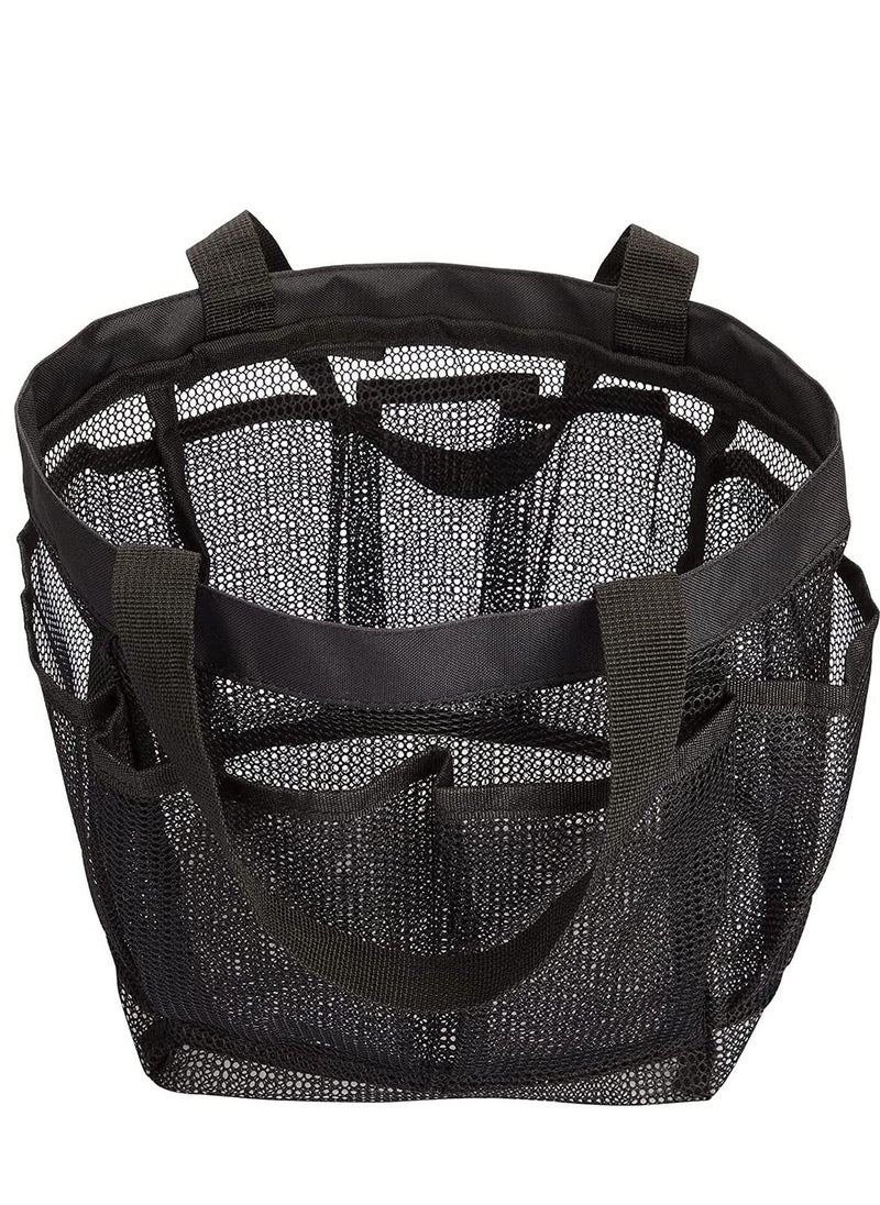 Y&D - Shower Bag Dorm Mesh Caddy Tote 8 Pockets, Hanging Portable Toiletry for Men and Women, College Essentials Quick Dry Bath Organizer Dorms, Gym, Camp (Black) - Image 1