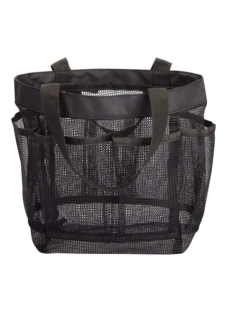 Y&D - Shower Bag Dorm Mesh Caddy Tote 8 Pockets, Hanging Portable Toiletry for Men and Women, College Essentials Quick Dry Bath Organizer Dorms, Gym, Camp (Black) - Image 1