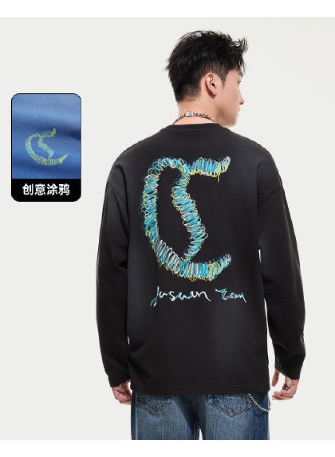 Cabbeen G Heavyweight Plain Weave] Men's T-shirt With Creative Logo And Color Block Design, Long Sleeve T-shirt For Autumn - Image 1