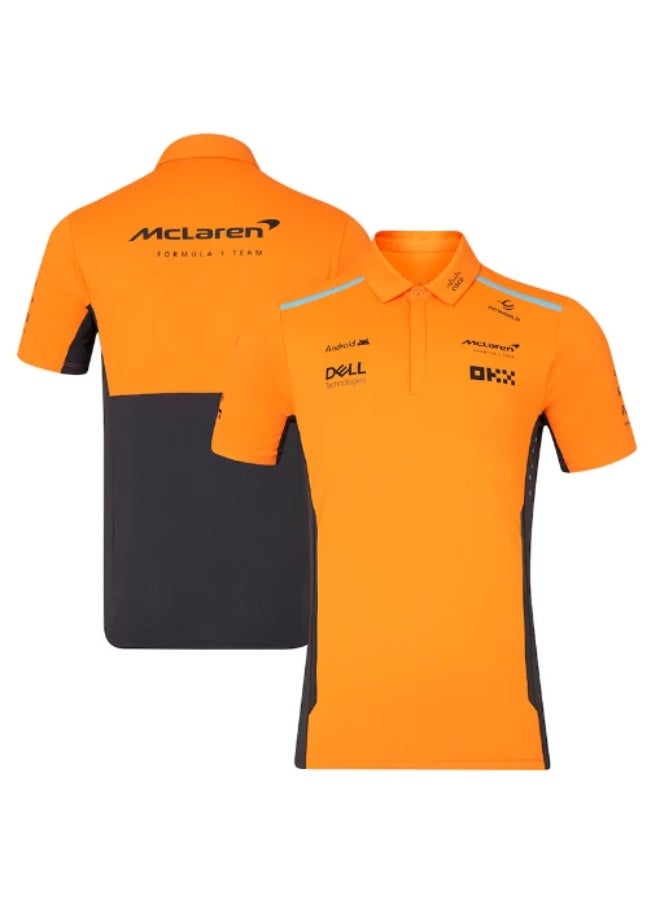 McLaren Formula 1 Team Orange-Grey Polo Shirt with Sponsor Logos and Branding Details-S