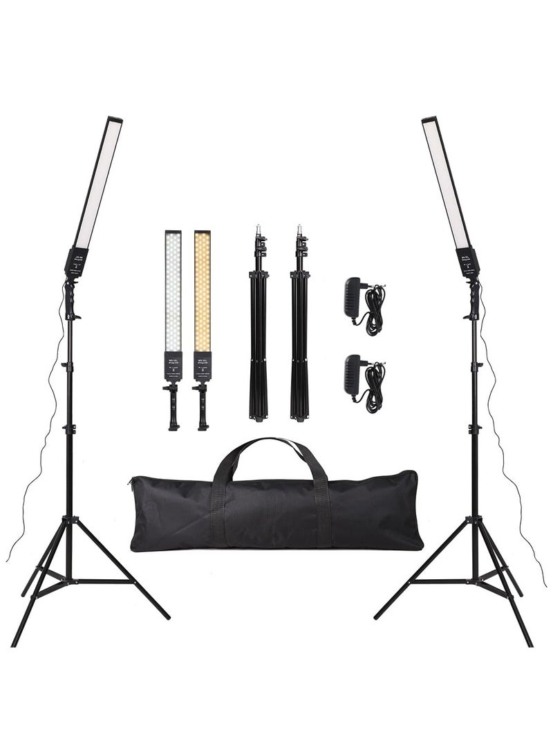 شو وو طقم إضاءة تصوير LED قابل للتعتيم من 3200 إلى 5500 كلفن مع حامل ثلاثي القوائم وحقيبة للكاميرا واستوديو الفيديو على YouTube ومنتجات الصور الشخصية والبث المباشر - Image 1