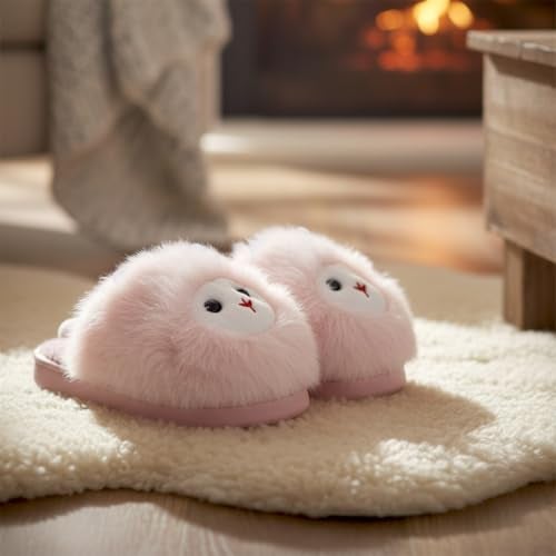 VRITRAZ Women’s Fur Slippers with Animal Face | Warm Winter Wear Soft Plush Slides | Cozy Indoor & Outdoor Comfort Footwear for Women | Stylish Furry Home Slippers (Size 8, Pink) - Image 2