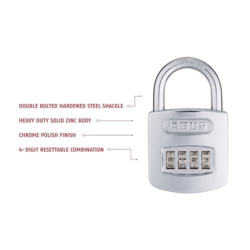 ABUS 160/50 B 160 All Weather Chrome 4 Dial Combination Padlock, Black/Silver - Image 4