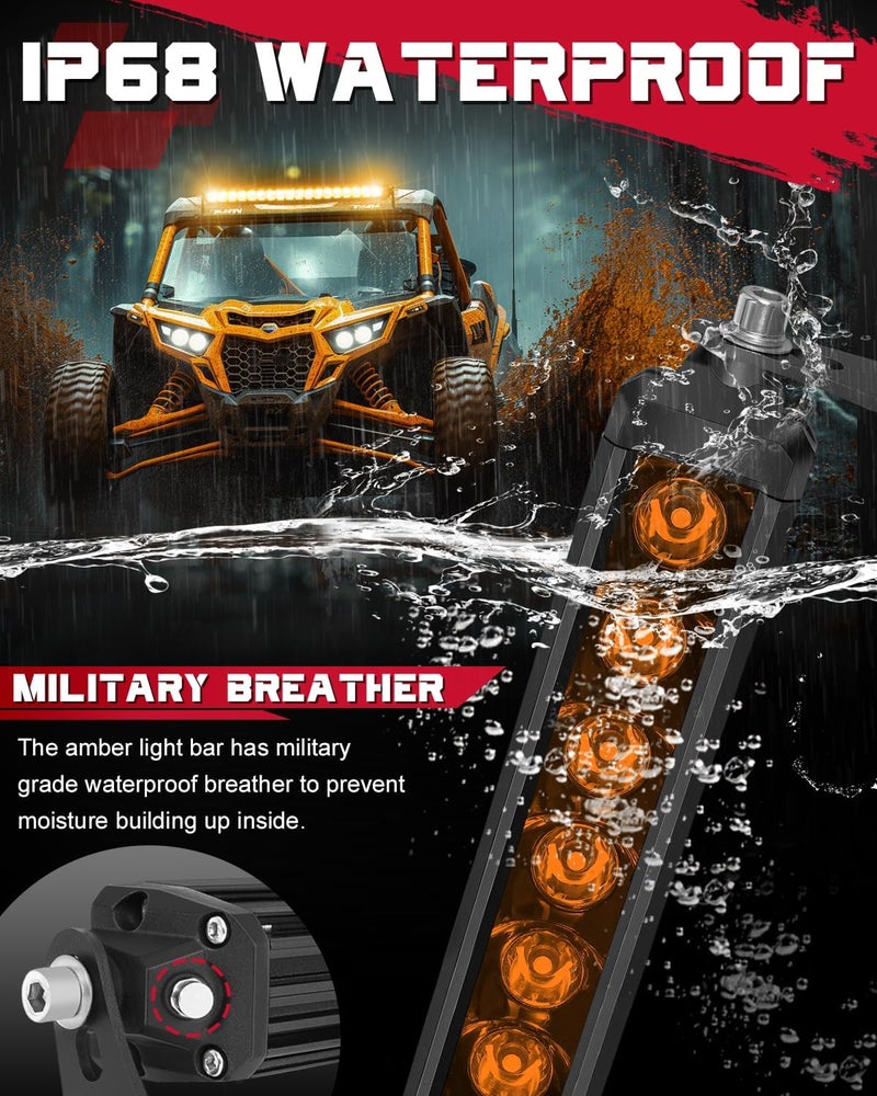 OFFROADTOWN شريط إضاءة LED أمبر 20 بوصة من OFFROADTOWN 180 واط مع شعاع مركّز وموزع، شريط إضاءة رفيع أحادي الصف - Image 4