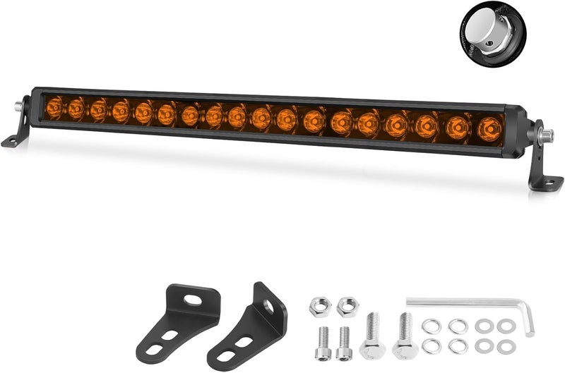 OFFROADTOWN شريط إضاءة LED أمبر 20 بوصة من OFFROADTOWN 180 واط مع شعاع مركّز وموزع، شريط إضاءة رفيع أحادي الصف - Image 1