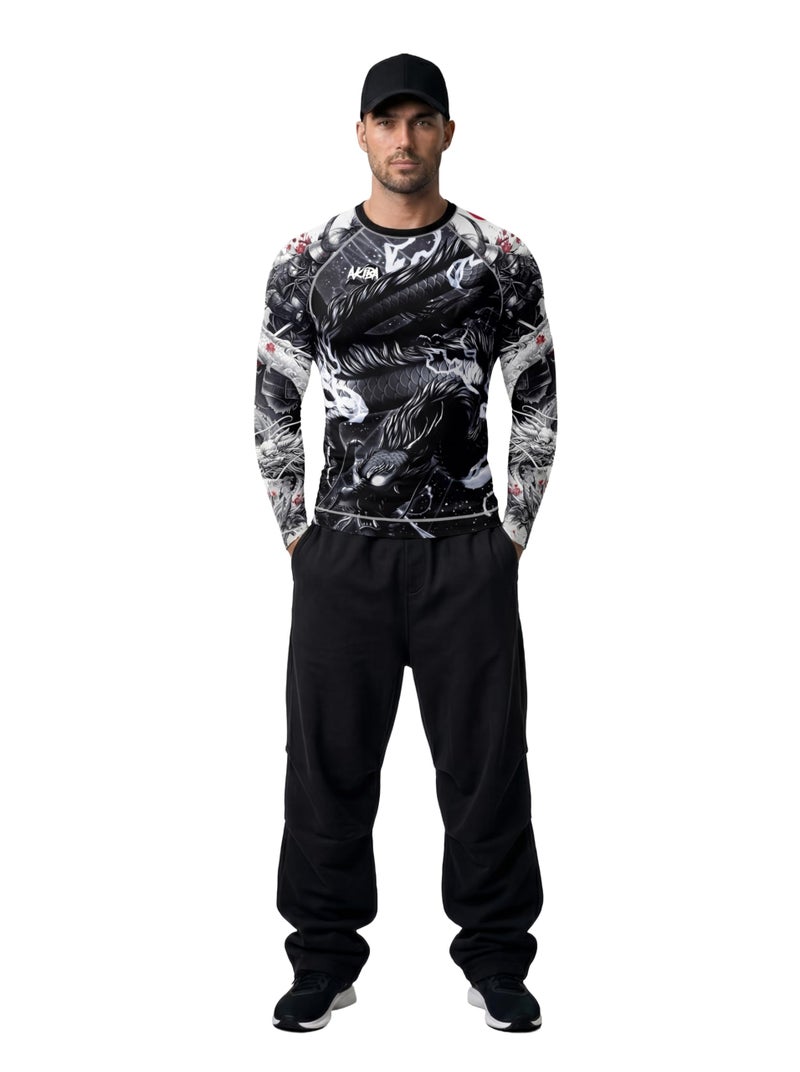 AKIBA Skins Performance Fit Compression Full Sleeve Rash Guard T Shirt (Black, 38) - MMA BJJ Gym Running Cycling Swimming | 4 Way Lycra Slim Fit Sports Jersey | Moisture Wicking Quick Dry |Crew Neck - Image 1