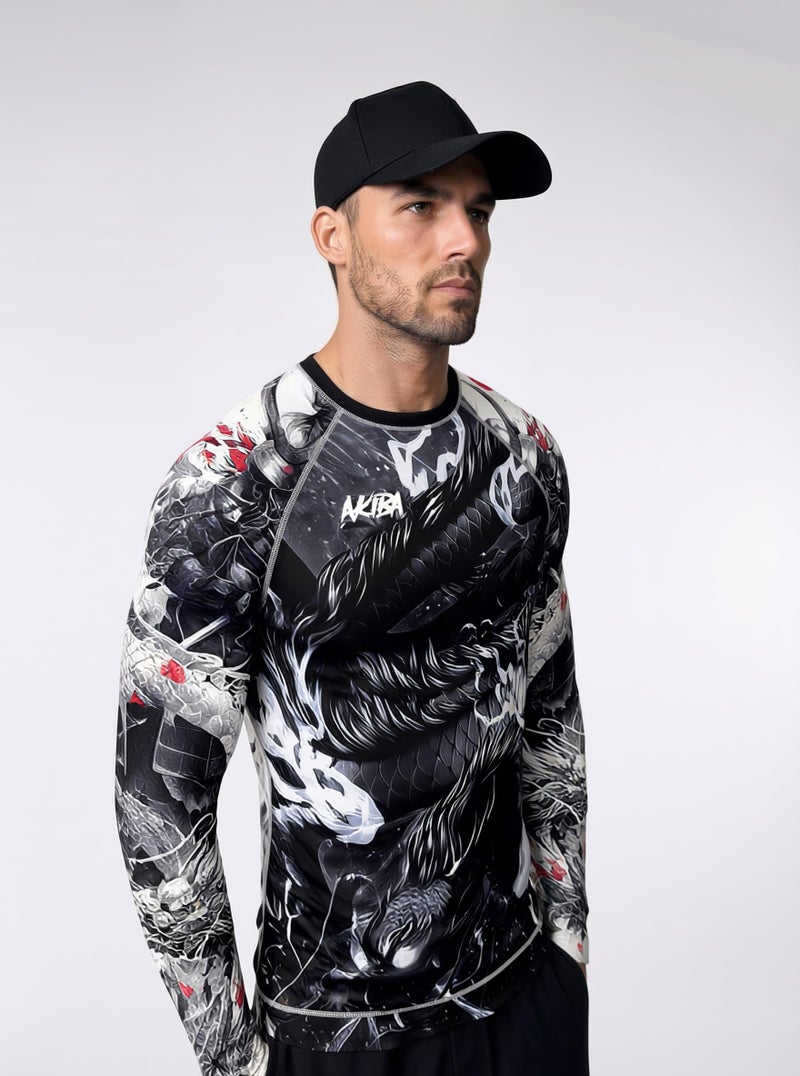 AKIBA Skins Performance Fit Compression Full Sleeve Rash Guard T Shirt (Black, 38) - MMA BJJ Gym Running Cycling Swimming | 4 Way Lycra Slim Fit Sports Jersey | Moisture Wicking Quick Dry |Crew Neck - Image 3