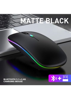 Wireless Bluetooth Mouse, Slim LED Dual Mode (Bluetooth 5.1 + USB) 2.4GHz Silent Rechargeable Mouse with Type-C Adapter for Laptop/MacBook/iPad OS 13 and Above