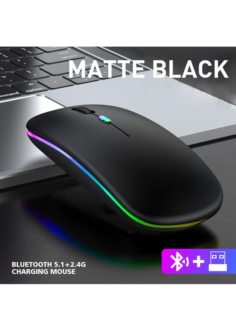 HB - Wireless Bluetooth Mouse, Slim LED Dual Mode (Bluetooth 5.1 + USB) 2.4GHz Silent Rechargeable Mouse with Type-C Adapter for Laptop/MacBook/iPad OS 13 and Above - Image 1