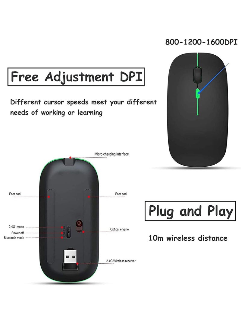 HB - Wireless Bluetooth Mouse, Slim LED Dual Mode (Bluetooth 5.1 + USB) 2.4GHz Silent Rechargeable Mouse with Type-C Adapter for Laptop/MacBook/iPad OS 13 and Above - Image 1
