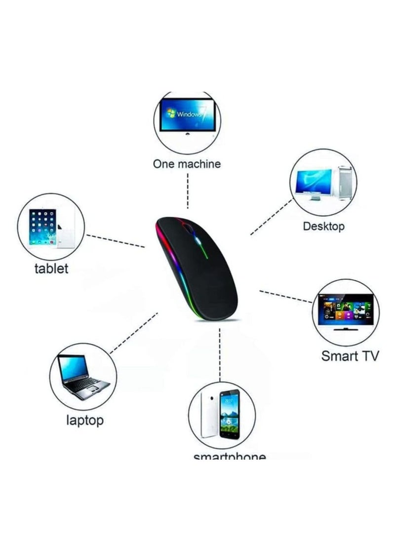 HB - Wireless Bluetooth Mouse, Slim LED Dual Mode (Bluetooth 5.1 + USB) 2.4GHz Silent Rechargeable Mouse with Type-C Adapter for Laptop/MacBook/iPad OS 13 and Above - Image 1