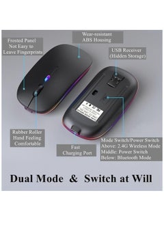 HB Wireless Bluetooth Mouse, Slim LED Dual Mode (Bluetooth 5.1 + USB) 2.4GHz Silent Rechargeable Mouse with Type-C Adapter for Laptop/MacBook/iPad OS 13 and Above  - Image 5