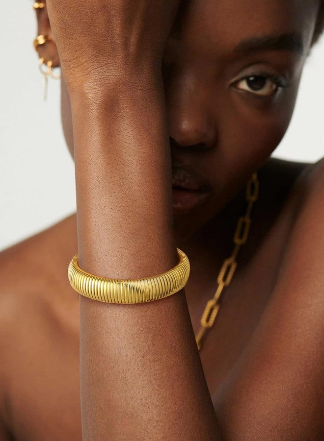 U7 Chunky Gold Bangle Bracelet, High Polished 16mm Wide Round Cuff Bracelet, Stainless Steel Stretch Bangle Bracelets for Women - Image 2