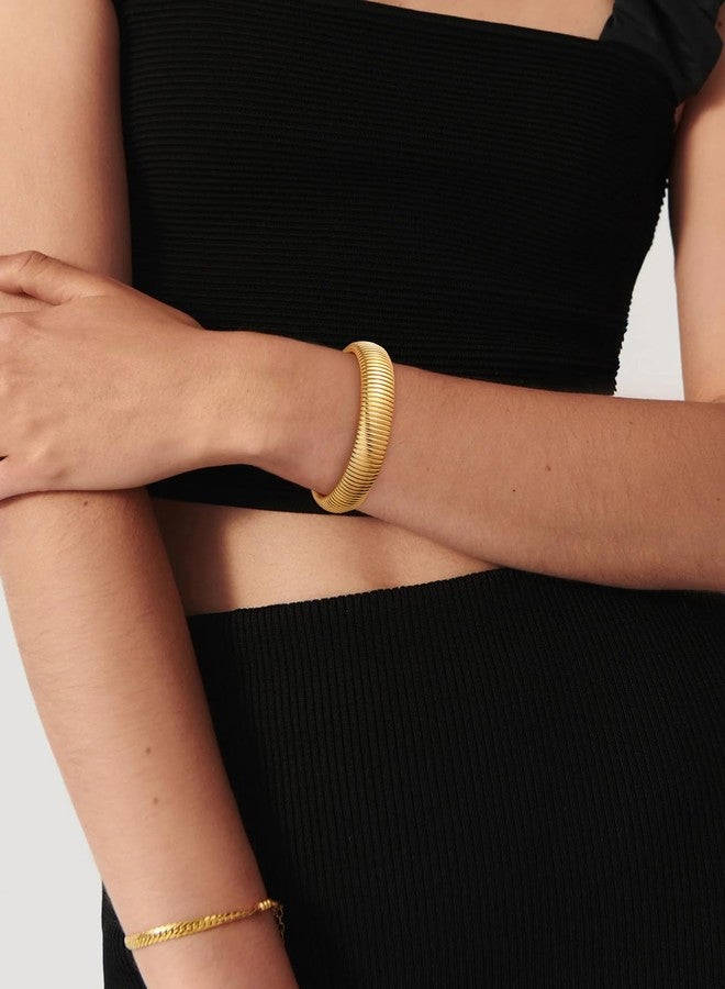 U7 Chunky Gold Bangle Bracelet, High Polished 16mm Wide Round Cuff Bracelet, Stainless Steel Stretch Bangle Bracelets for Women - Image 3