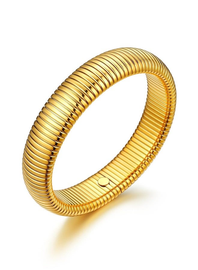 U7 Chunky Gold Bangle Bracelet, High Polished 16mm Wide Round Cuff Bracelet, Stainless Steel Stretch Bangle Bracelets for Women - Image 1