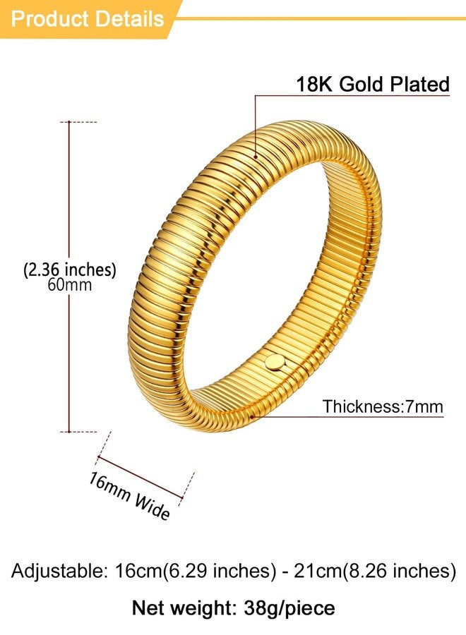 U7 Chunky Gold Bangle Bracelet, High Polished 16mm Wide Round Cuff Bracelet, Stainless Steel Stretch Bangle Bracelets for Women - Image 4
