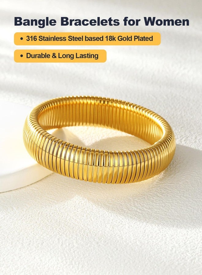 U7 Chunky Gold Bangle Bracelet, High Polished 16mm Wide Round Cuff Bracelet, Stainless Steel Stretch Bangle Bracelets for Women - Image 5