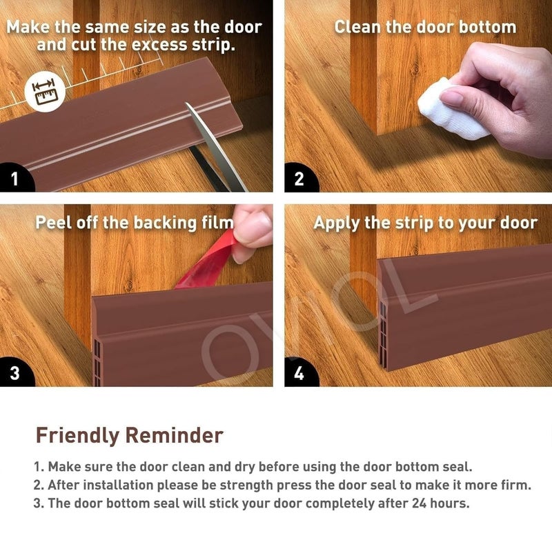 OVIOL Door Bottom Sealing Strip Self-Adhesive Under Gap Filler Rubber Dust Stopper for Home Door Gap Sealing Strip Cockroach Insect Bugs Draft Stopper Waterproof (1 MTR Pack of 2, Brown) - Image 4