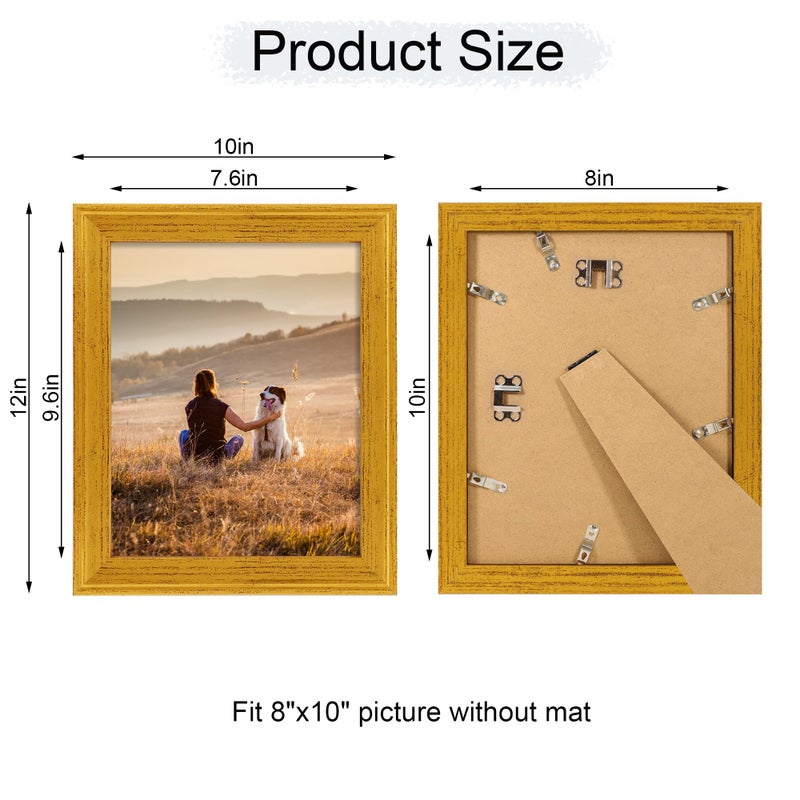 iRahmen 8x10 Picture Frame Set of 4  Gold Picture Frames with Real Glass  Display Pictures 8 x 10 Without Mat  Rustic Vintage Wooden Photo Frame for Wall Mount and Tabletop Display - Image 2
