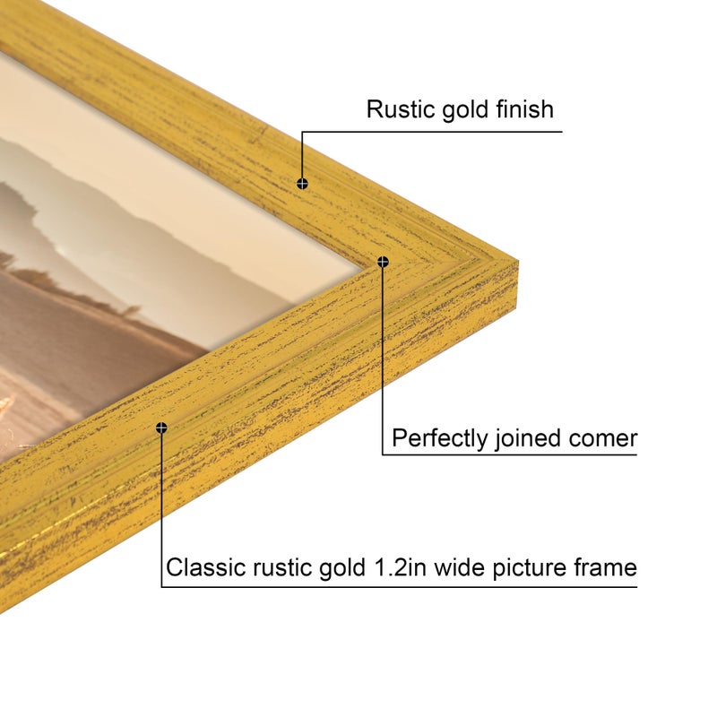 iRahmen 8x10 Picture Frame Set of 4  Gold Picture Frames with Real Glass  Display Pictures 8 x 10 Without Mat  Rustic Vintage Wooden Photo Frame for Wall Mount and Tabletop Display - Image 4