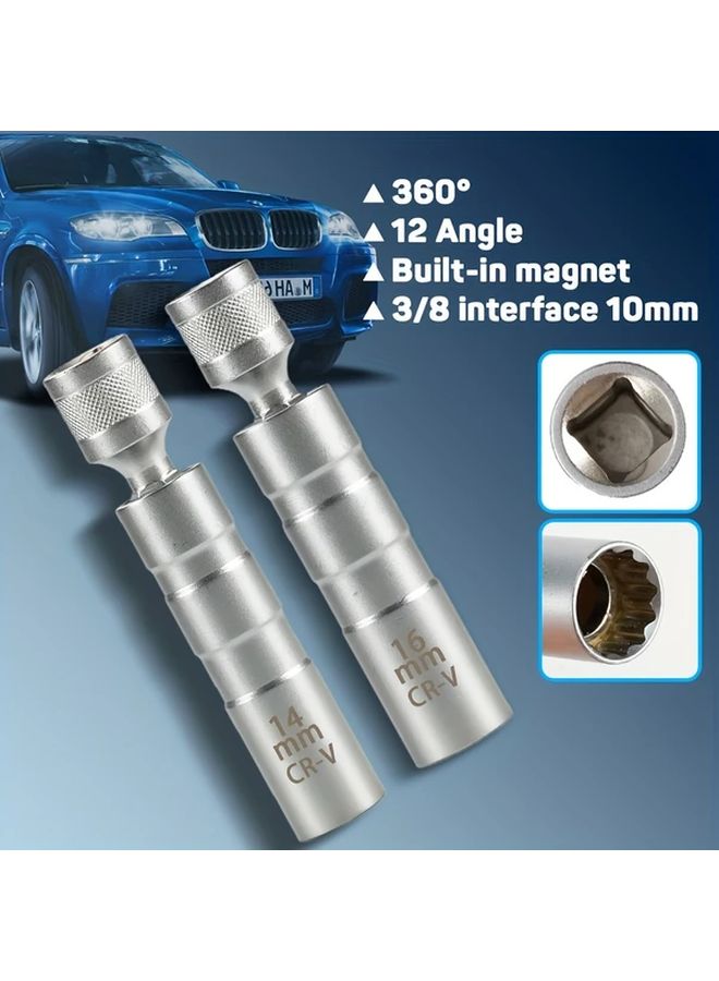 2pcs 14mm 16mm Magnetic Spark Plug Socket Set 3 8 Drive Swivel Wrench Tool Kit - Image 3