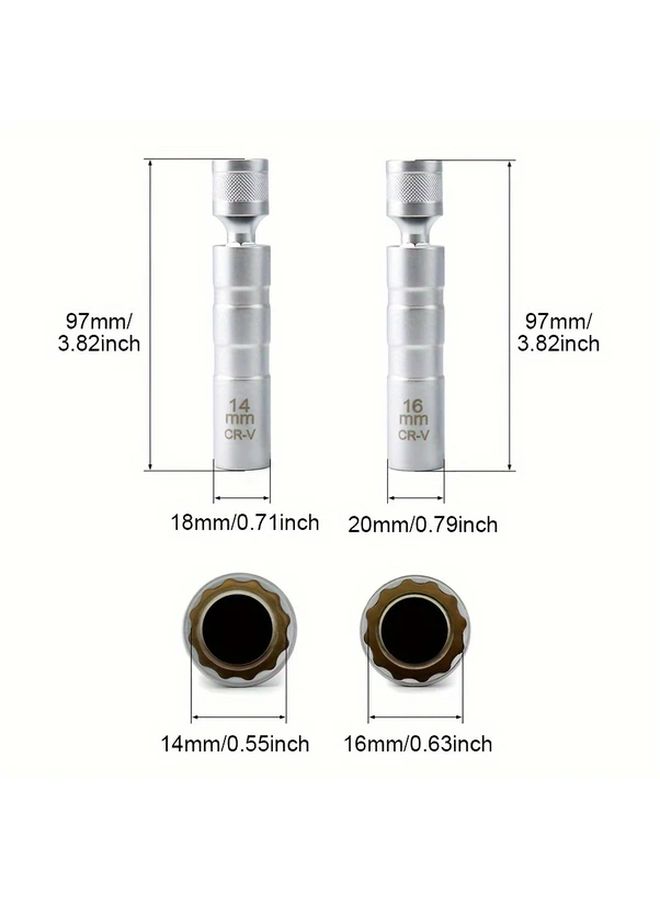 2pcs 14mm 16mm Magnetic Spark Plug Socket Set 3 8 Drive Swivel Wrench Tool Kit - Image 2