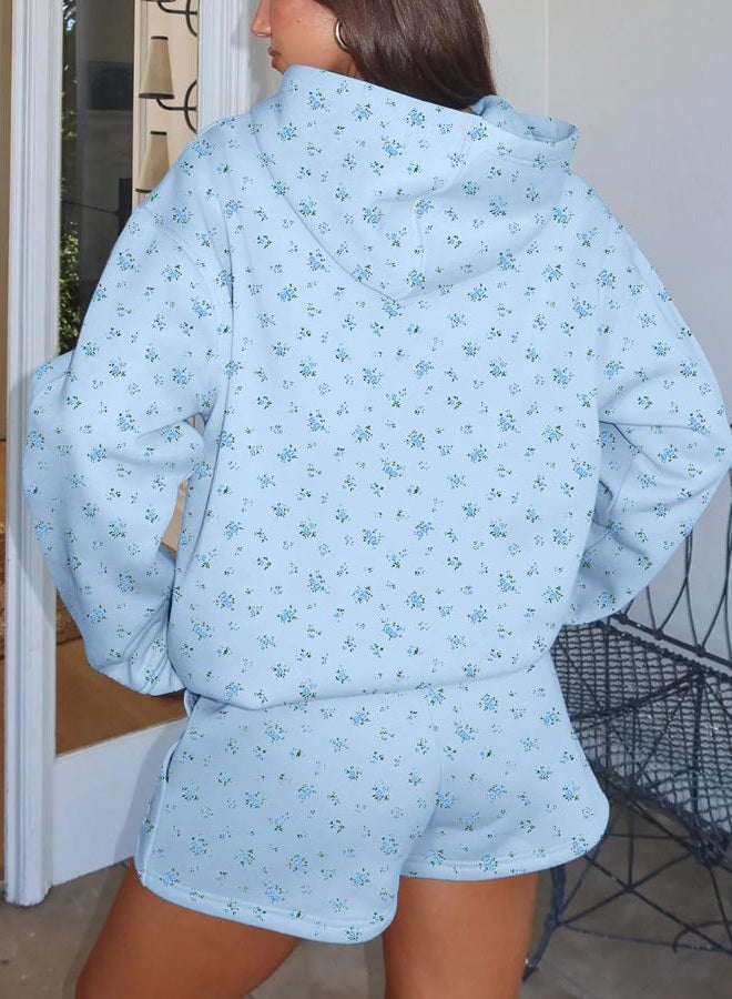 BAIGRAM Women Oversized Ditsy Floral Fleece Hoodies Snowflake Print Hooded Sweatshirt 2025 Y2K Aesthetic Fall Pullover, Blue Floral, M - Image 3