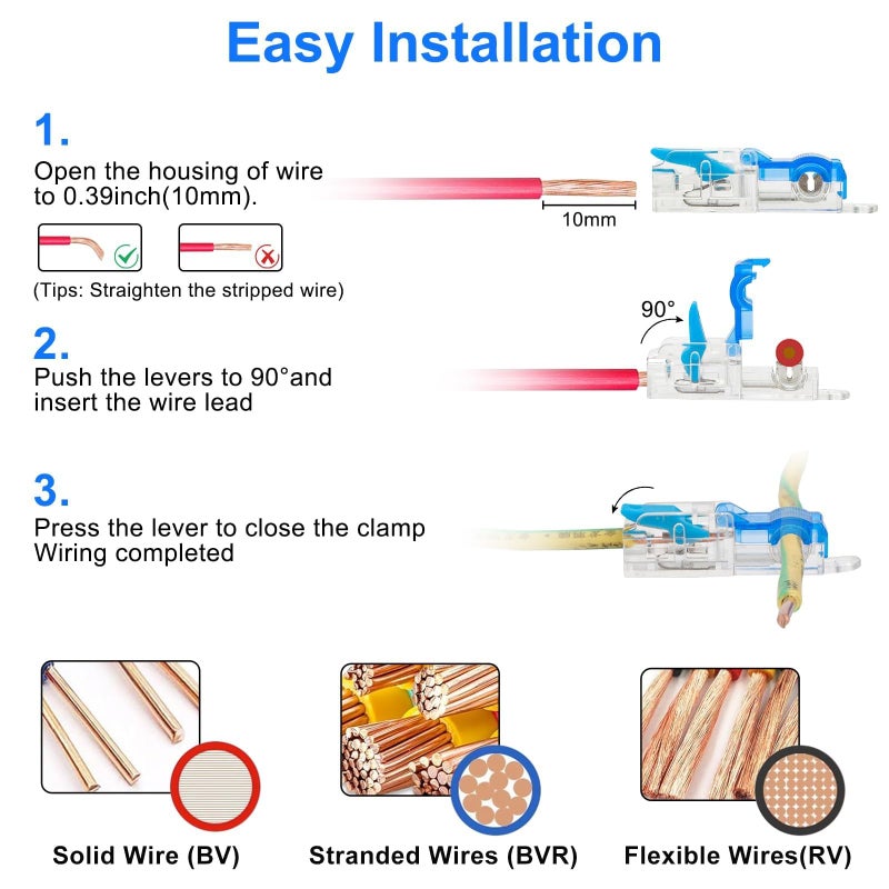 Linkstyle 30PCS T Tap Lever Wire Connectors 20-14AWG, No Stripping Low Voltage Wire Connectors, 1 Pin 3 Way Quick Connect Solderless Wire Splice Connector Push-in 1 in 1 Out - Image 5