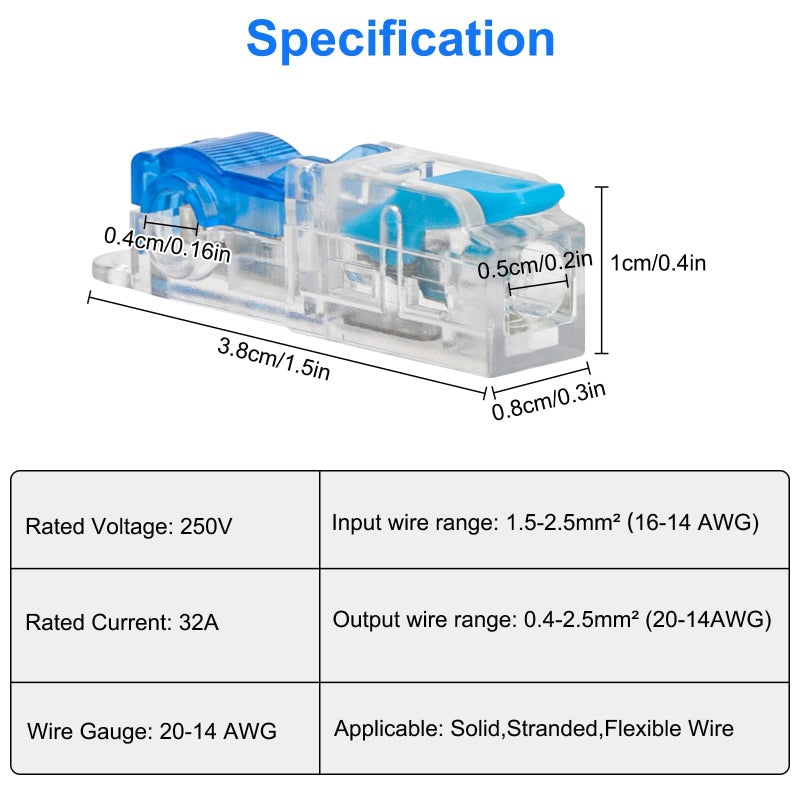 Linkstyle 30PCS T Tap Lever Wire Connectors 20-14AWG, No Stripping Low Voltage Wire Connectors, 1 Pin 3 Way Quick Connect Solderless Wire Splice Connector Push-in 1 in 1 Out - Image 2