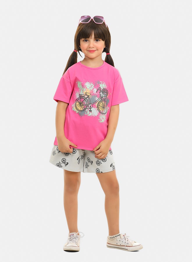 ريمينت طقم شورت صيفي للبنات فوشيا - Image 2