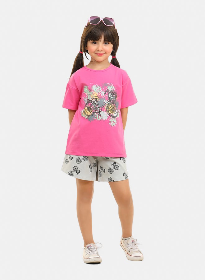 ريمينت طقم شورت صيفي للبنات فوشيا - Image 3