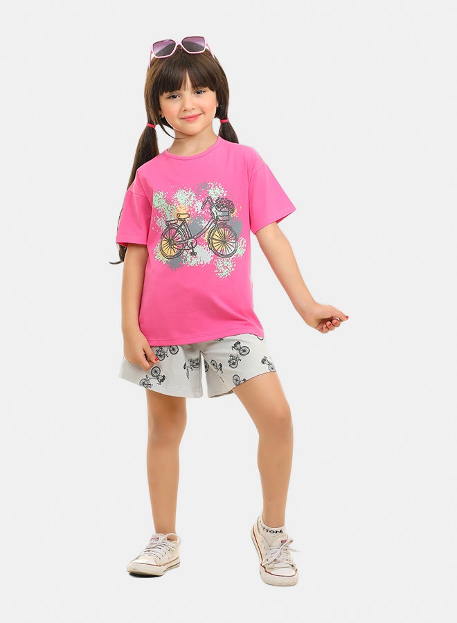 ريمينت طقم شورت صيفي للبنات فوشيا - Image 1