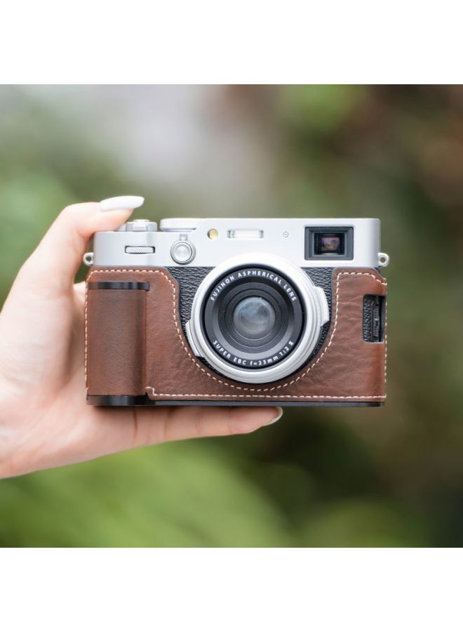 For Fuji Xm5 Handle Protective Case X100vi Handle Leather Case Camera Bag Base Shoulder Strap Quick Release Wrist Strap-Color:Handle X100vi Brown Leather Protective Cover - Image 1