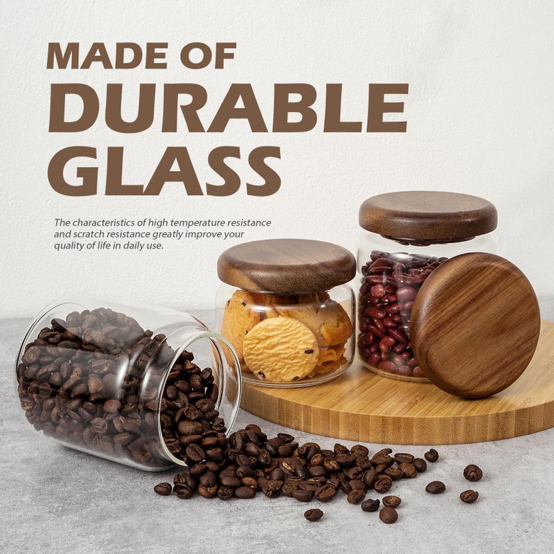 piconesper 1 PC Small Glass Storage Jars with Airtight Lids, 10 fl oz (300ml) coffee container with Wooden Lid, Glass Pantry Canister for Beans, Rice, Sugar and etc - Image 4