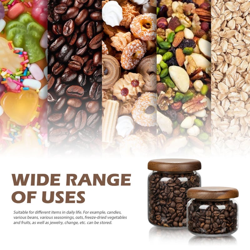piconesper 1 PC Small Glass Storage Jars with Airtight Lids, 10 fl oz (300ml) coffee container with Wooden Lid, Glass Pantry Canister for Beans, Rice, Sugar and etc - Image 5