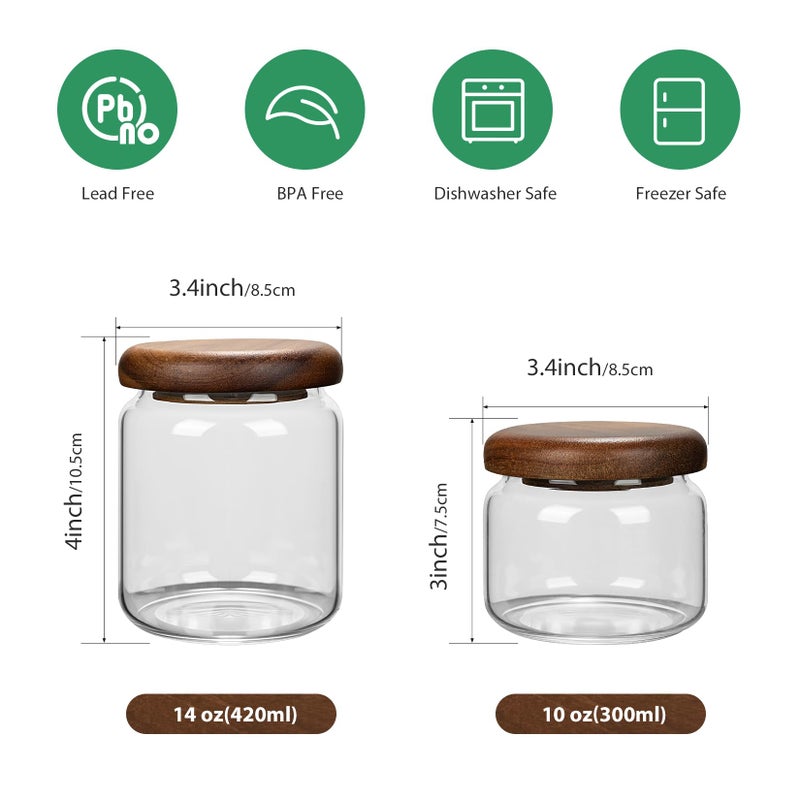 piconesper 1 PC Small Glass Storage Jars with Airtight Lids, 10 fl oz (300ml) coffee container with Wooden Lid, Glass Pantry Canister for Beans, Rice, Sugar and etc - Image 2