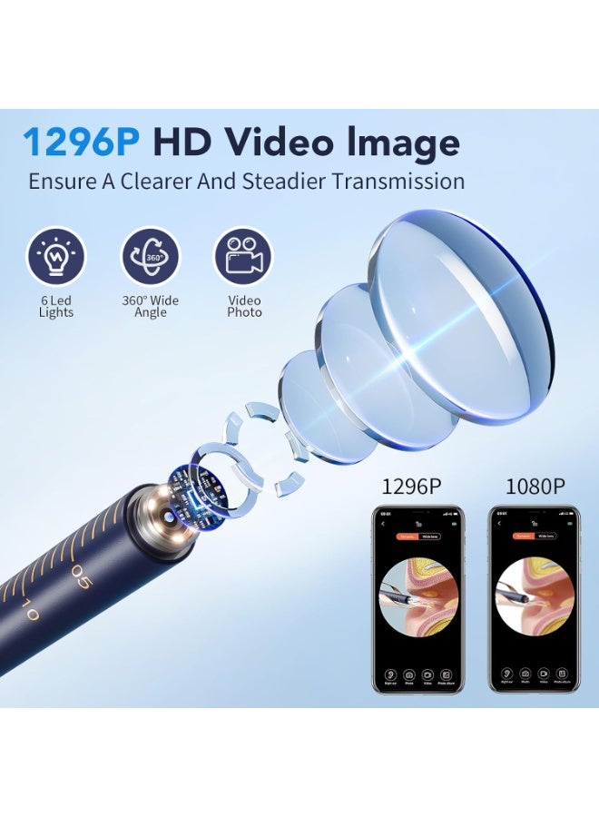 Ru syanl Smart Ear Wax Removal Kit with 1296P HD Camera, Wireless WiFi Ear Cleaner, Visual Otoscope with 6 LED Lights, Silicone Ear Pick Tool for Safe Ear Cleaning, Compatible with iPhone & Android - Image 3
