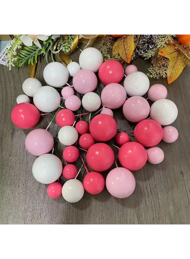 27pcs Rose Red Pink White Foam Ball Cake Toppers For Birthday Wedding Party Decorations - Image 3