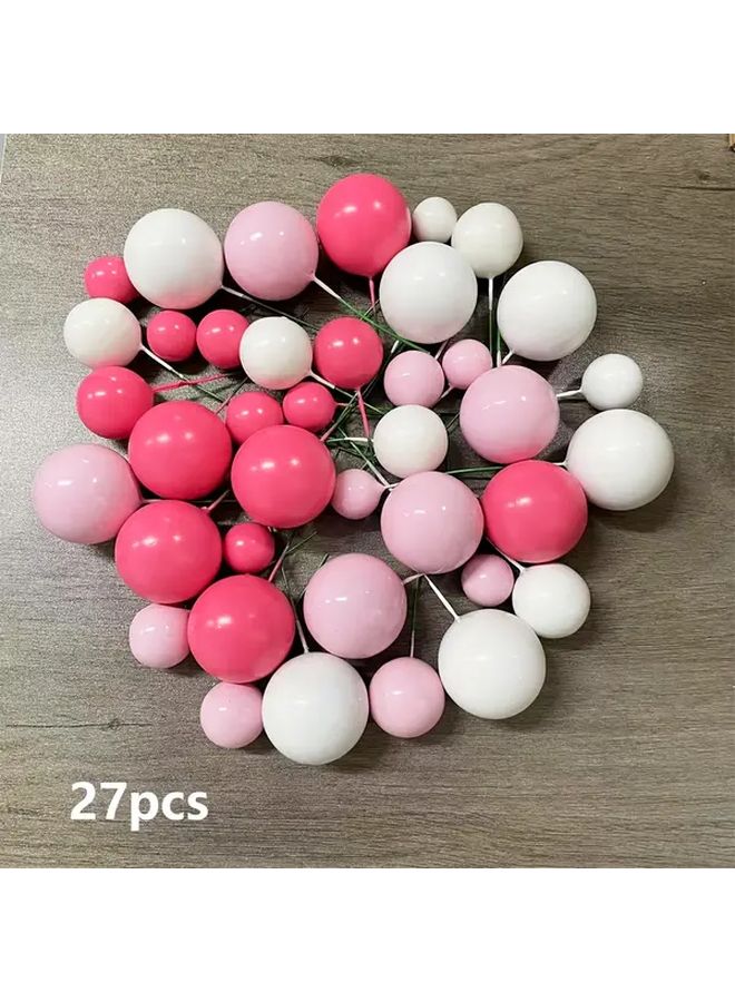 27pcs Rose Red Pink White Foam Ball Cake Toppers For Birthday Wedding Party Decorations - Image 1